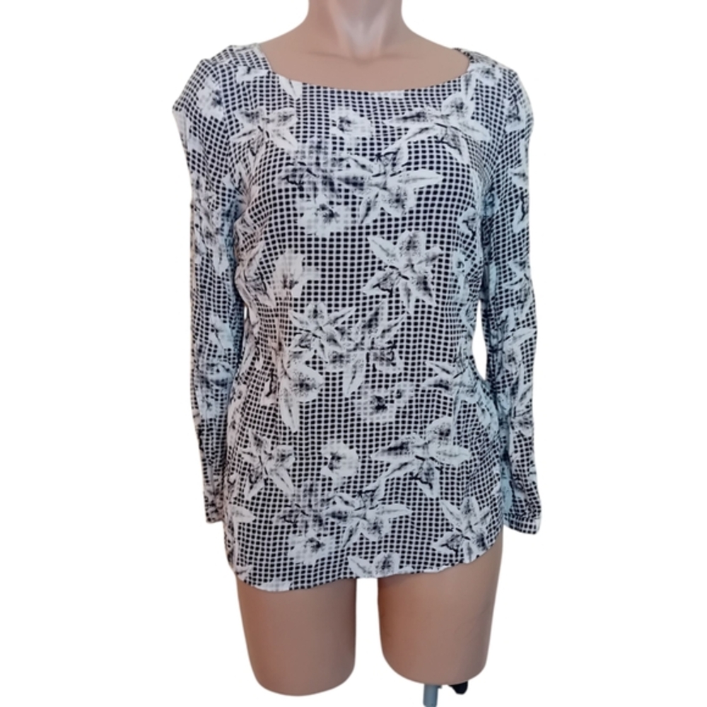 NWOT Camber & Grace Gingham Floral Lily Long Blouse Flowy Business Casual M‎